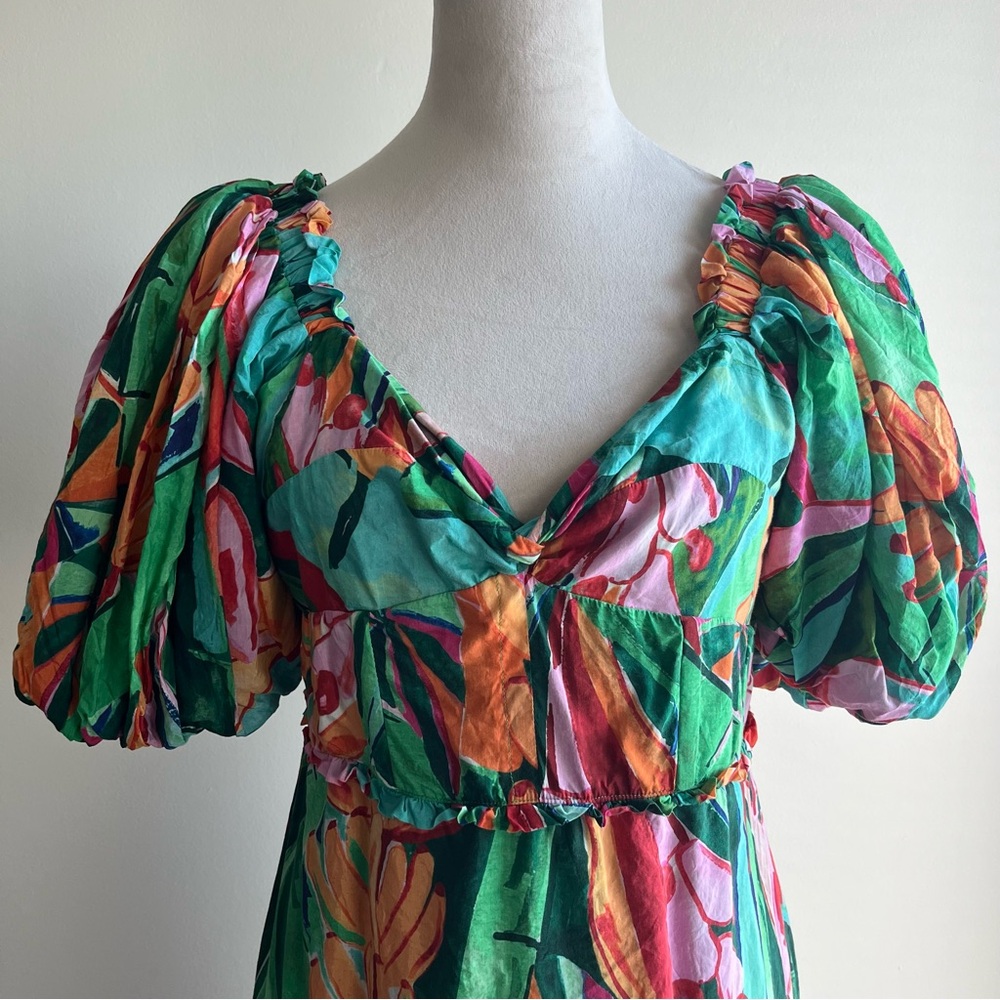 FARM Rio Banana Foliage Puff-Sleeve Midi Dress - Picture 5 of 11